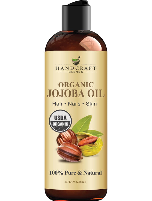 Handcraft Blends Organic Jojoba Oil – 100% Pure & Natural, Cold-Pressed USDA Certified Carrier Oil for Hair, Skin & Face, Massage & Aromatherapy, 8 Fl Oz