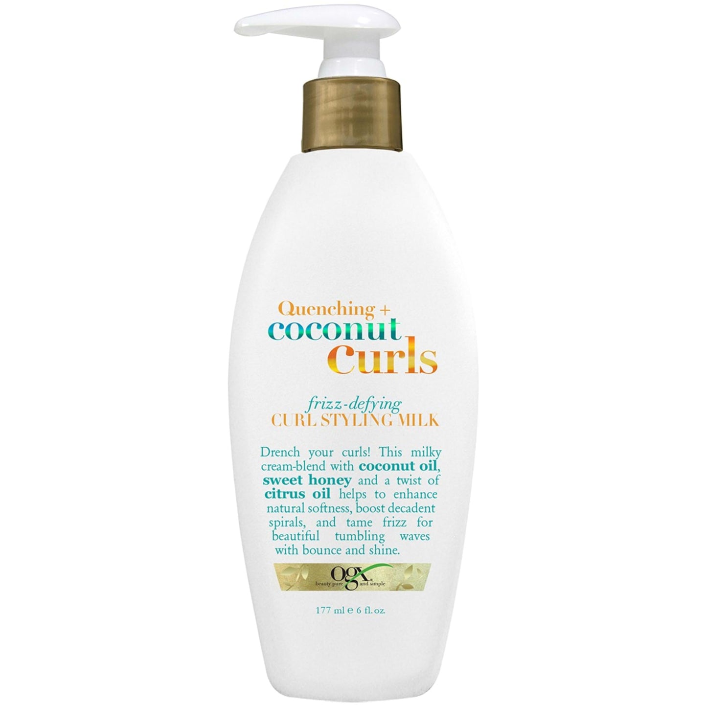 OGX Quenching + Coconut Curls Styling Milk, Frizz-Defying Leave-In Treatment with Coconut Oil, Citrus & Honey, Paraben & Sulfate-Free, 6 fl oz