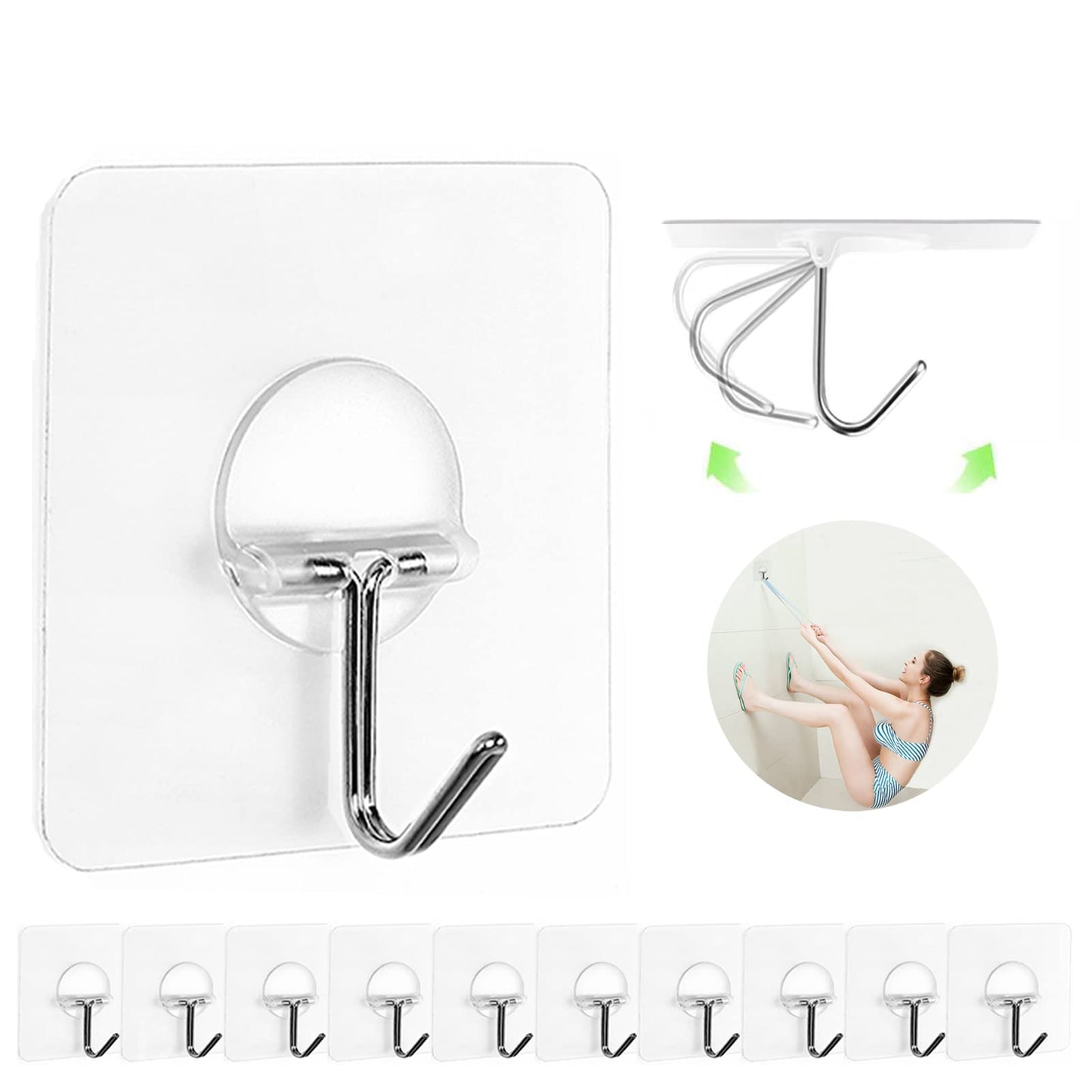 Adhesive Hooks for Hanging Heavy Duty Wall Hooks Self Adhesive Towel Coat Hooks Waterproof Transparent Hook for Bathroom Shower Kitchen Keys Door Outdoor Home Improvement Utility Hook 12 Pack