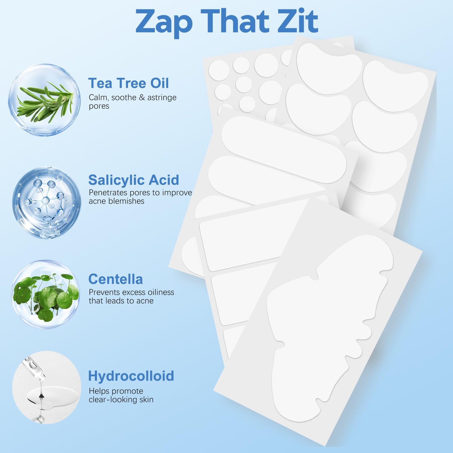 Large Acne Pimple Patches for Face – 331 Hydrocolloid Spots, 7 Sizes, Tea Tree, Salicylic Acid & Cica Oil, Big Spot Covers