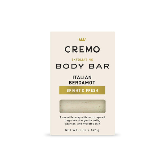 Cremo Exfoliating Body Bar for Men, Italian Bergamot Scent, Multi-Layered Fragrance That Buffs, Cleanses and Hydrates Skin, 5oz