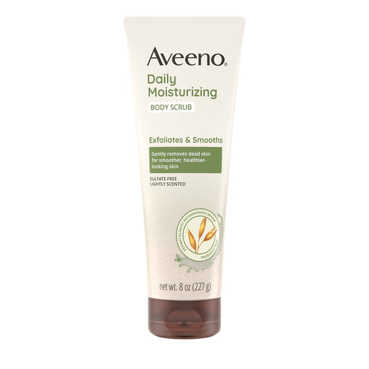 Aveeno Daily Moisturizing Body Scrub – Exfoliating, Prebiotic Oat Formula, Sulfate-Free, Soap-Free, Dye-Free Body Wash for Smooth Skin, 8oz