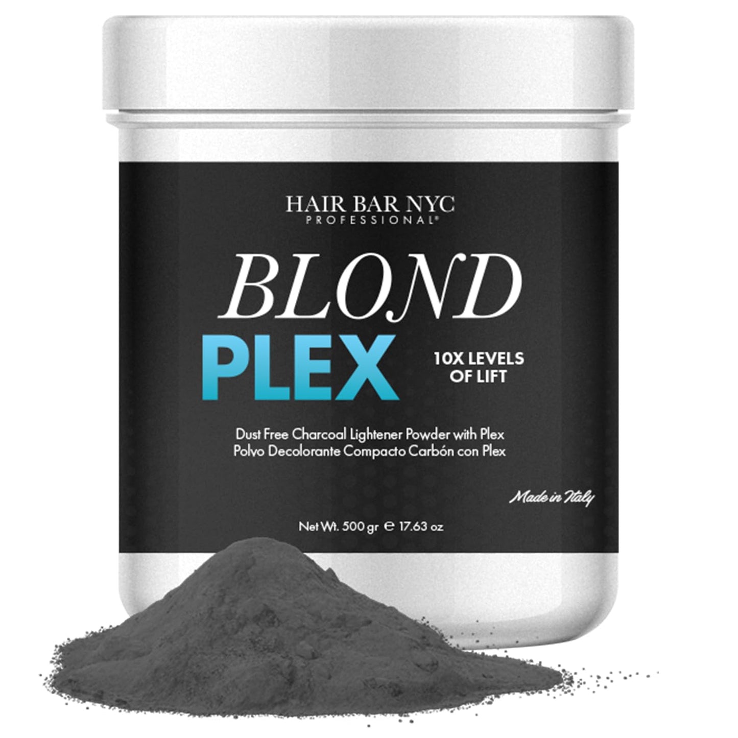 Blond Plex Extreme Lifting 10X Levels - Black/Charcoal Dust Free Lightener Powder Cool-Toned & Bright Finish - Made in Italy 500g / 17.63oz