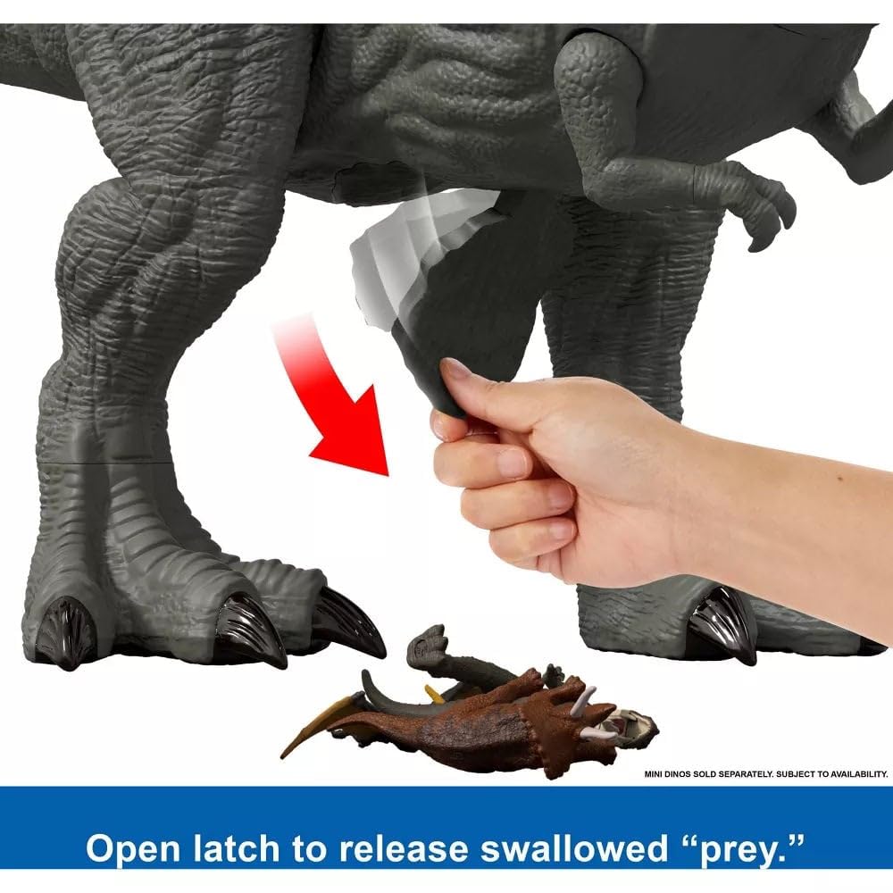 Mattel Jurassic World Rebirth Super Colossal Tyrannosaurus Rex Action Figure, T-Rex Dinosaur Toy Swallows Minis, Movie-Accurate Posable