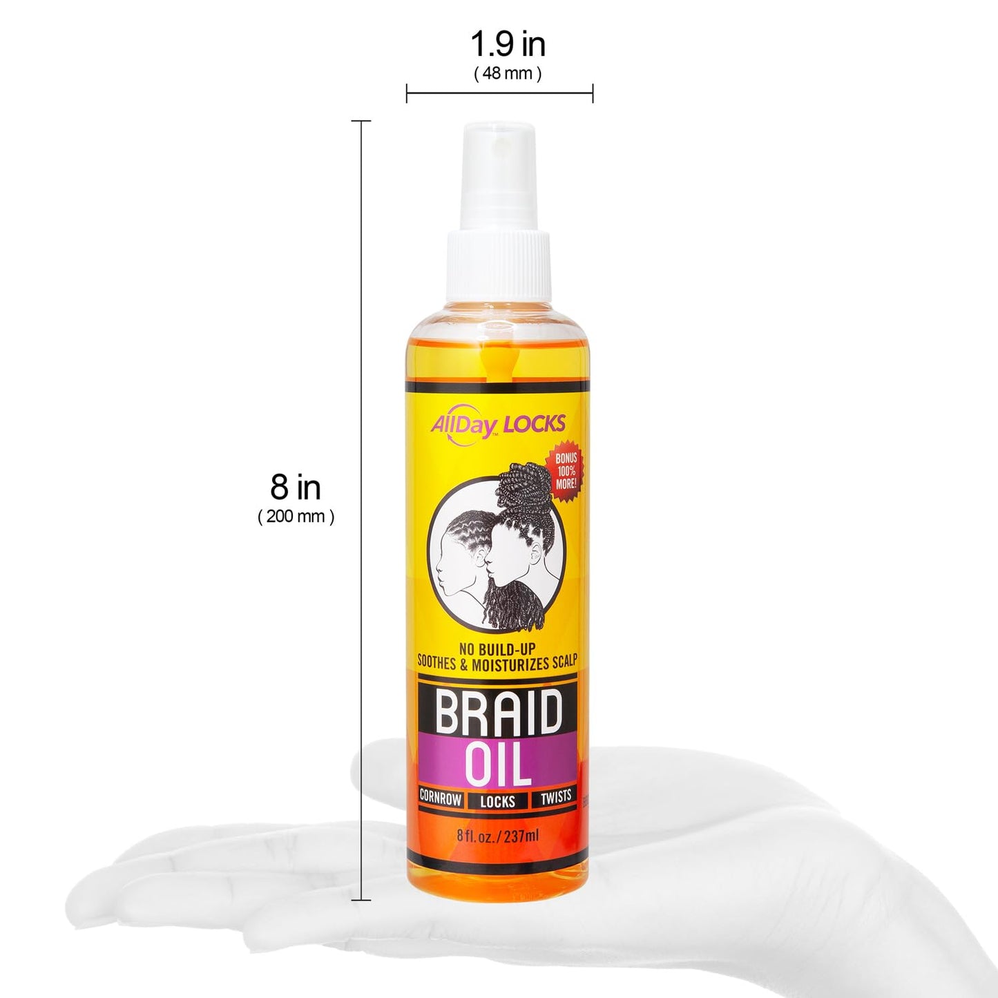 AllDay Locks Braid Oil 8oz | Moisturizes & Strengthens Hair & Scalp | Soothes Tension | Infused with Grape, Orange & Olive Oils | Nourishes Braids, Twists & Cornrows