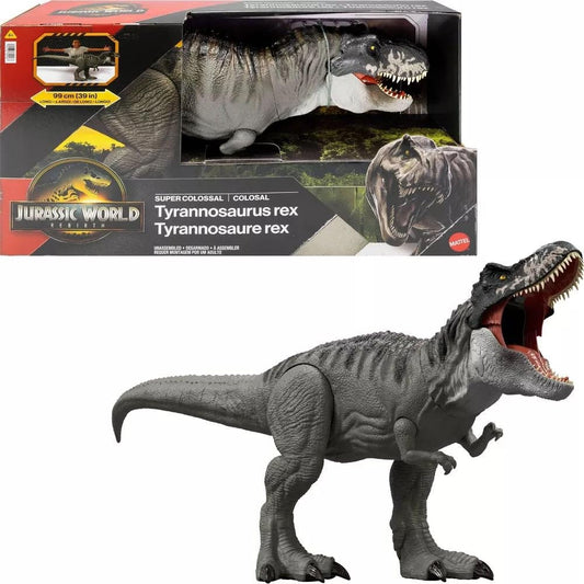 Mattel Jurassic World Rebirth Super Colossal Tyrannosaurus Rex Action Figure, T-Rex Dinosaur Toy Swallows Minis, Movie-Accurate Posable