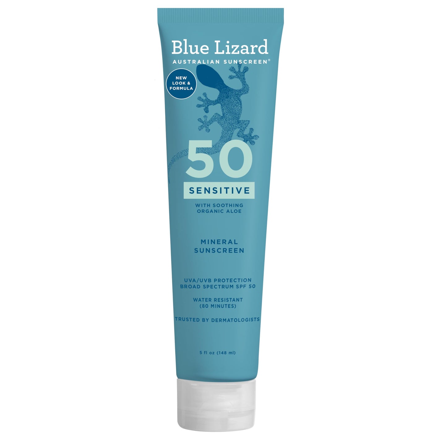 Blue Lizard Sensitive Mineral Sunscreen SPF 50+ with Zinc Oxide, Water Resistant, Fragrance-Free, Smart Cap, Unscented 5 fl oz