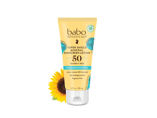 Babo Botanicals Sheer Mineral Sunscreen Lotion SPF 50 – 100% Mineral, Fragrance-Free, Water Resistant, For Babies, Kids & Sensitive Skin, 3 Fl Oz