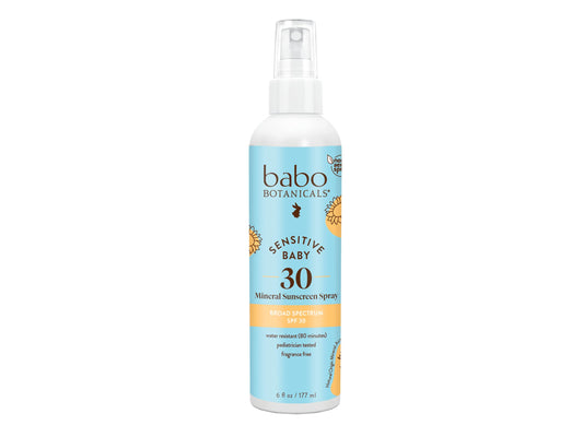 Babo Botanicals SPF 30 Baby Mineral Sunscreen Spray – Fragrance-Free, Non-Aerosol, Zinc Oxide, Water-Resistant for Face & Body