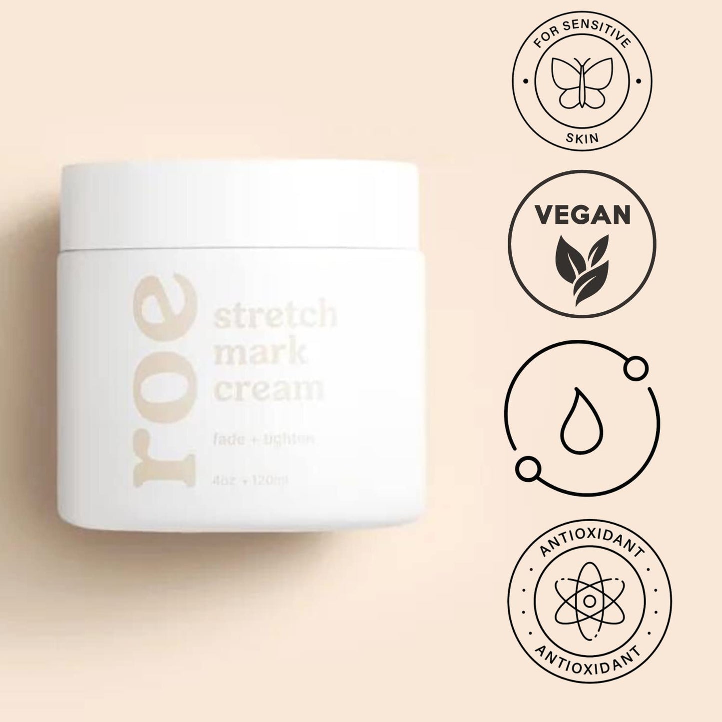 Roe Wellness Stretch Mark Cream for Sensitive Skin – Plant-Based, Hydrating, Firms & Improves Elasticity, Long & Short-Term Care