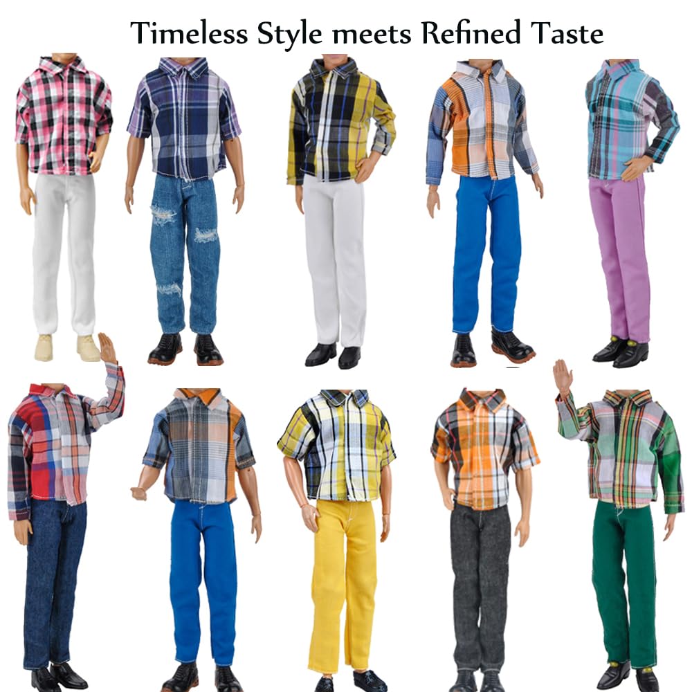 E-TING 15-Piece Outfit Set for 12" Boy Dolls – Suits, Casual Tops & Pants, Swim Trunks, 5 Pairs Shoes, Bowtie Included