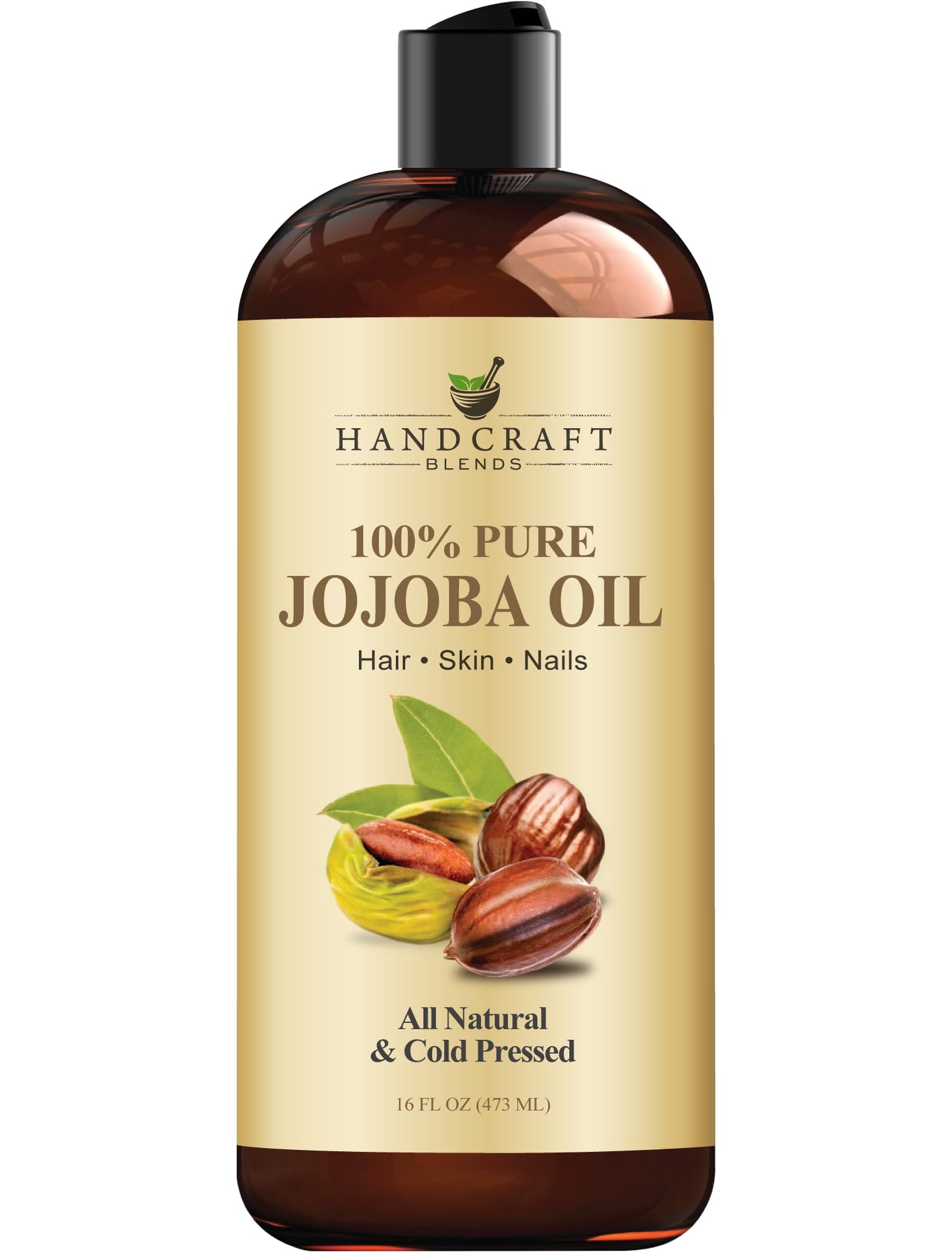 Handcraft Blends 100% Pure Jojoba Oil, Cold-Pressed 16 Fl Oz – Natural Carrier Oil for Skin, Hair & Body Massage – Hexane-Free, Curl Relaxer