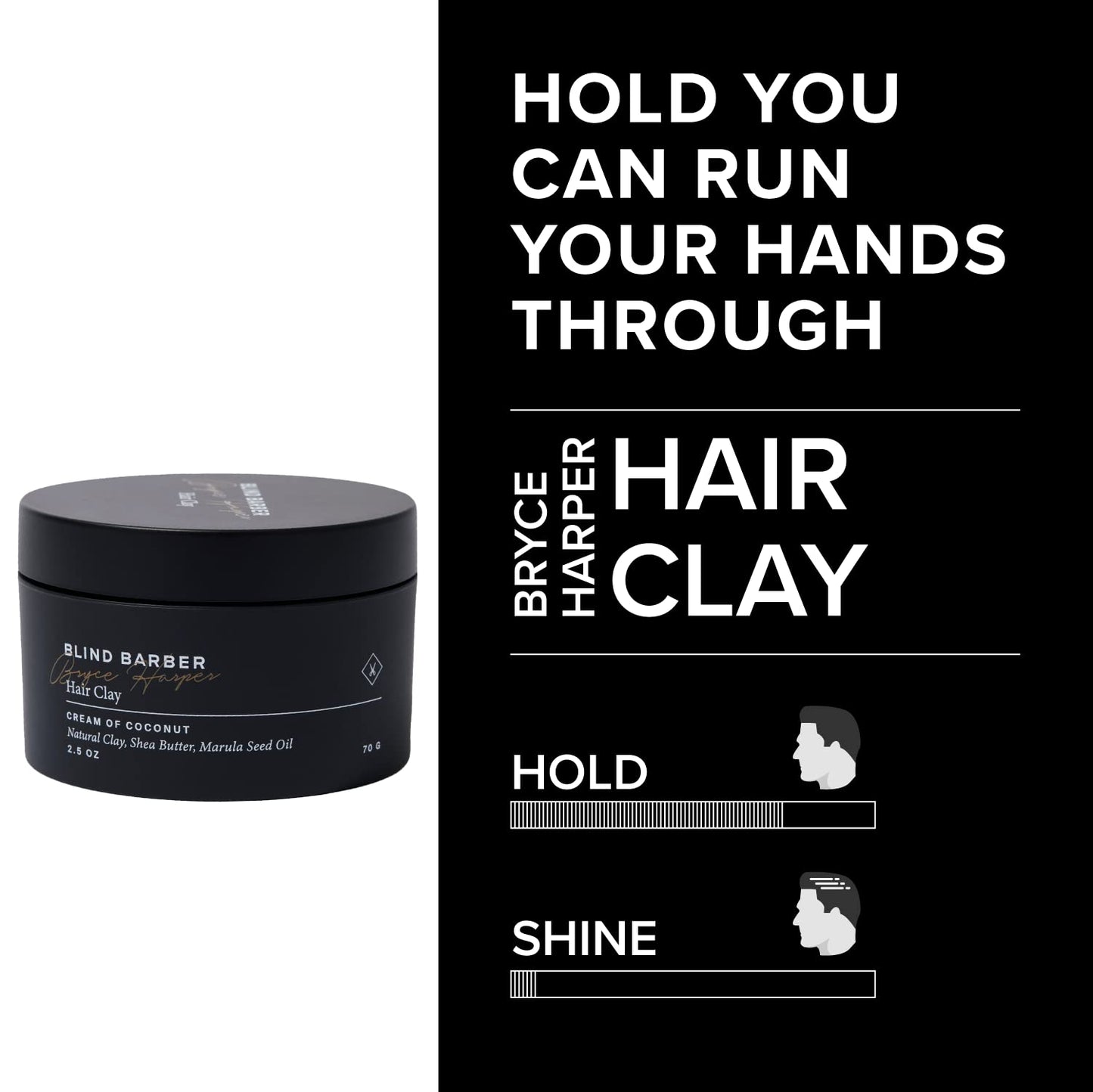 Blind Barber Bryce Harper Matte Hair Clay for Men – Medium/Strong Hold Pomade with Kaolin, Shea Butter & Marula Oil – Coconut Scent, 2.5 Oz