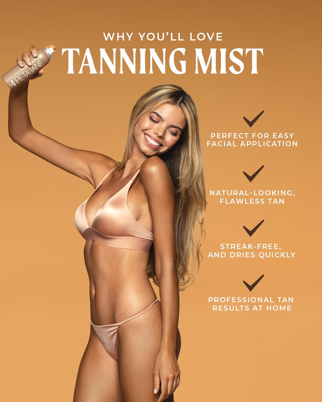 Peta Jane Sunless Tanning Mist 7oz - Made in the USA - Lightweight, Non-Sticky, Streak-Free, Vegan, Natural-Looking Glow