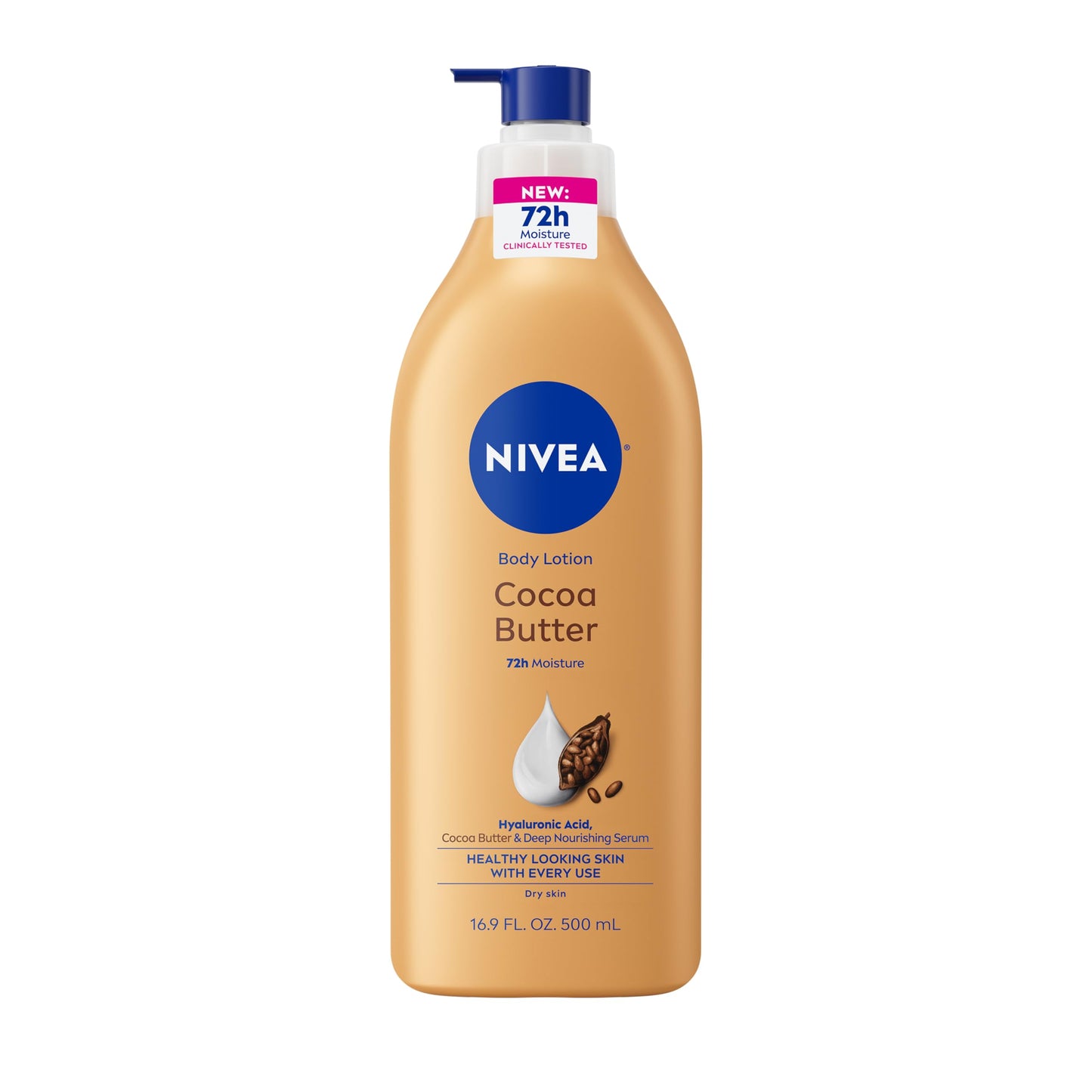 NIVEA Cocoa Butter Body Lotion for Dry Skin – Deep Moisturizing with Hyaluronic Acid & Cocoa Butter, 72-Hour Hydration, 16.9 fl oz Pump