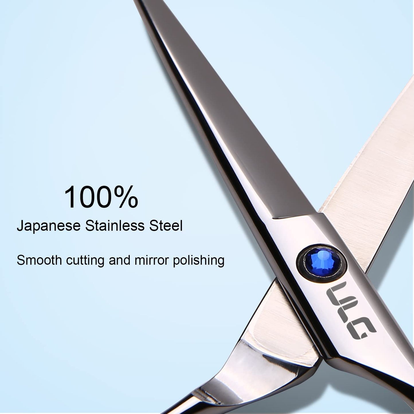 ULG Professional 6.5” Hair Cutting Scissors for Right-Handed Stylists – Razor Edge Barber Shears, Japanese Stainless Steel, Hand Sharpened Blue
