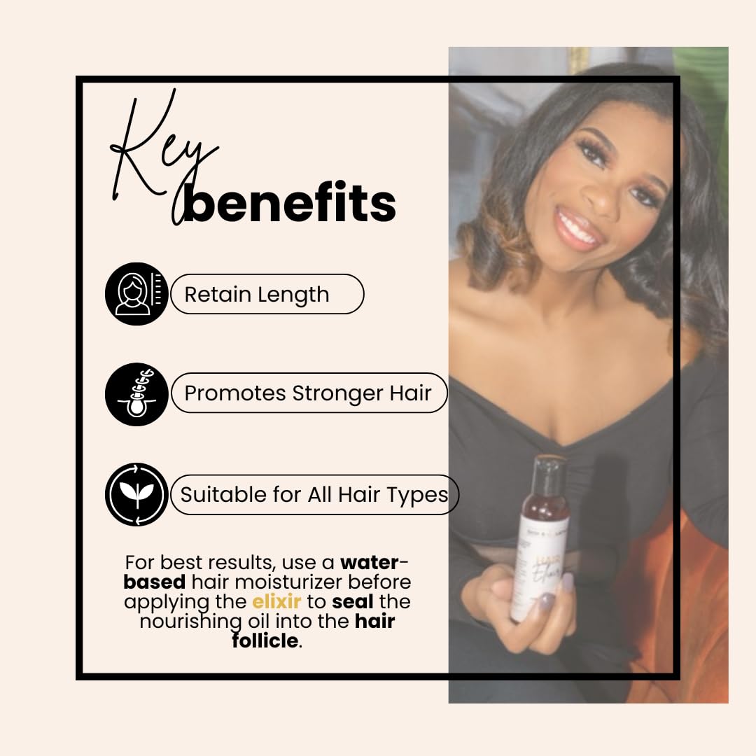 BASK & LATHER Elixir Hair Strengthening Oil, Jamaican Black Castor Oil, For Volume, Thickness, Detangle, De Frizz, Conditions New Hair Growth, 4 fl oz