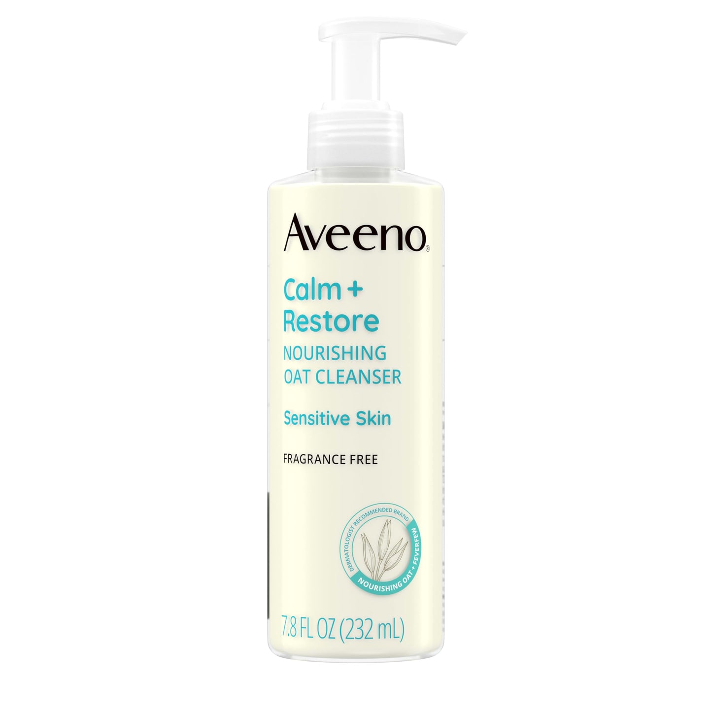 Aveeno Calm + Restore Gentle Milky Facial Cleanser for Sensitive Skin, Hydrating & Hypoallergenic with Oat & Feverfew, 7.8 fl oz
