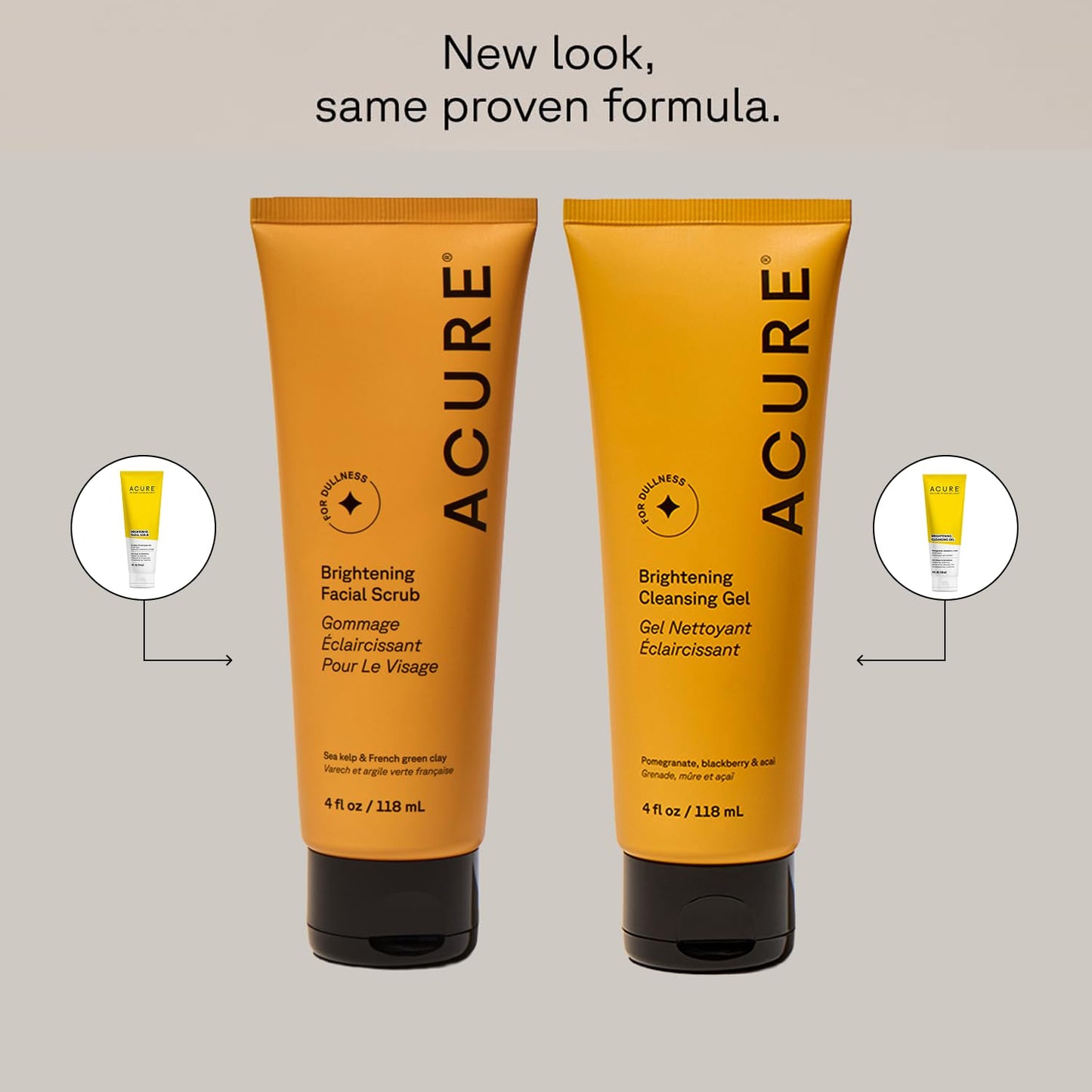 Acure Brightening Facial Scrub & Cleansing Gel 2-Pack – Exfoliating & Gentle Daily Face Wash with Sea Kelp, Pomegranate & Acai, 100% Vegan