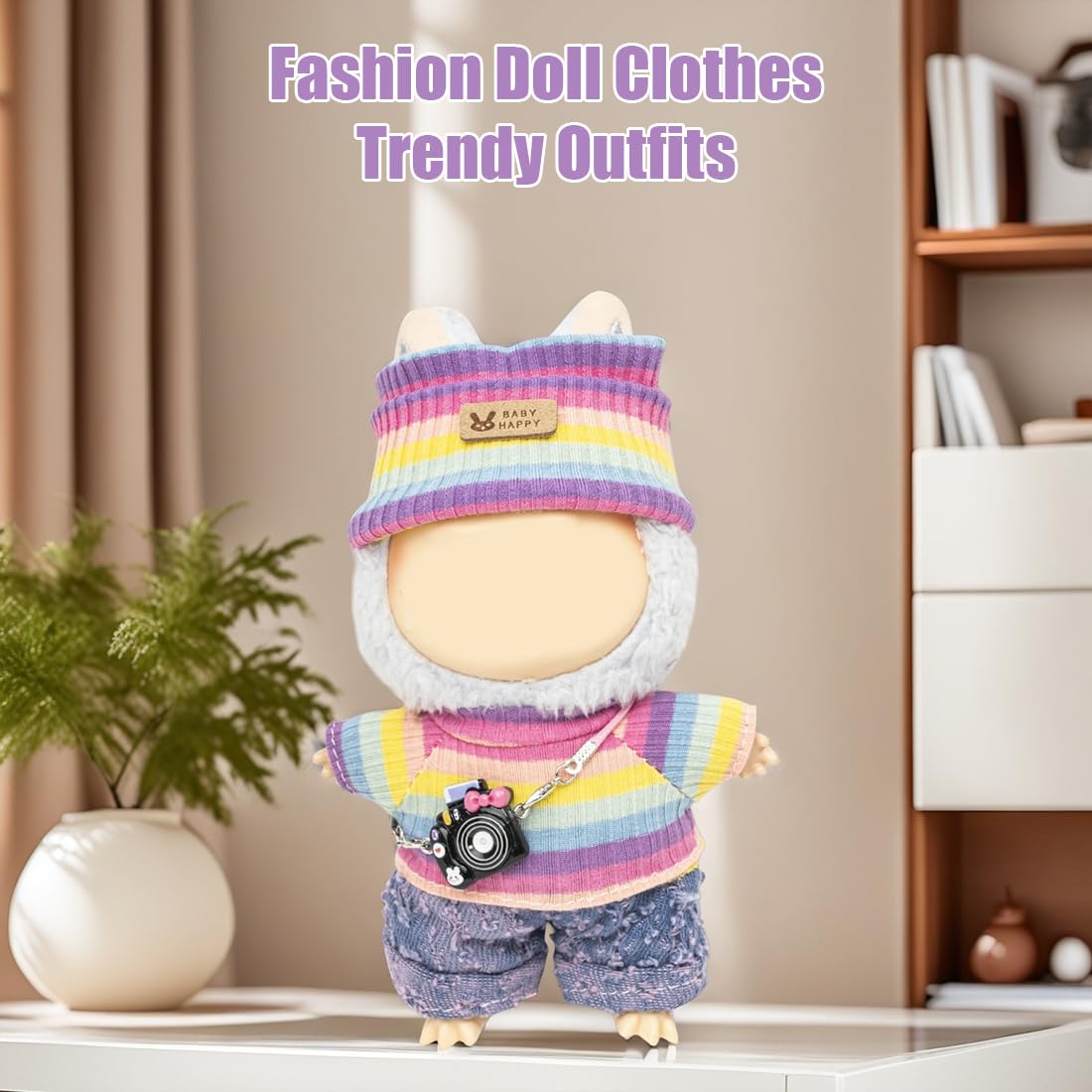Clothes for Lububu 17cm Dolls(NO Doll) for Lububu Doll Outfits with Accessories Suit for Lububu Cute Stylish Dress Up Set Purple Pants