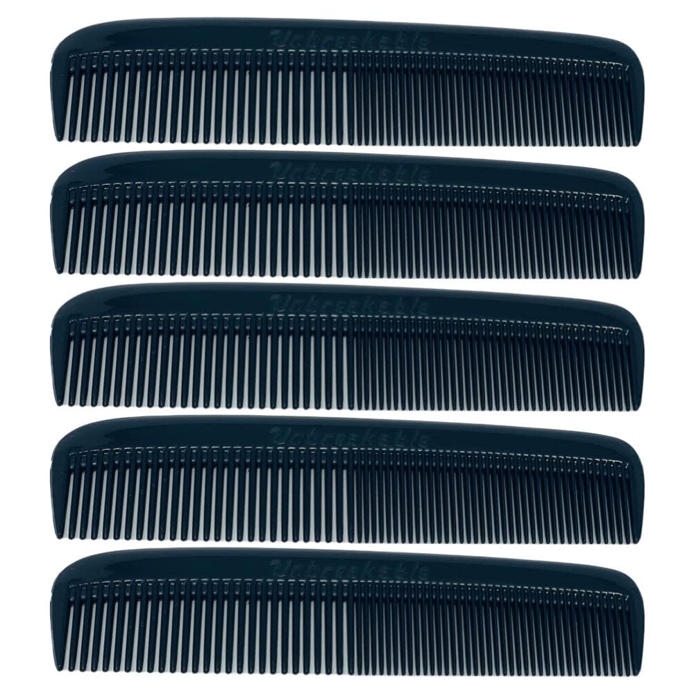 GENTS 5-Pack Pocket Combs for Men – Black Unbreakable Round Teeth Beard, Mustache & Hair Combs | Fine & Coarse Teeth, Travel-Friendly Grooming Set
