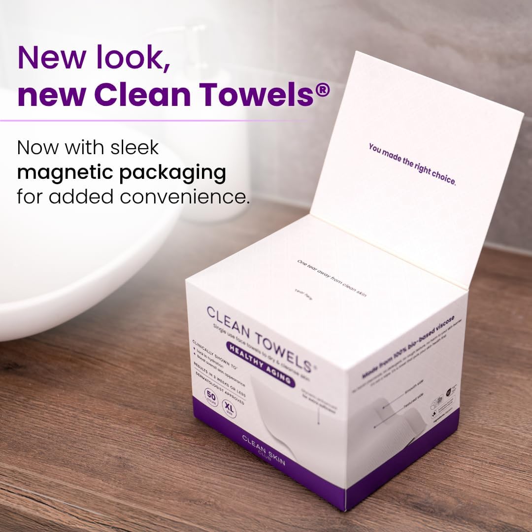 Clean Skin Club Healthy Aging Clean Towels® XL – Soft, Disposable Face Towels for Wrinkles, Fine Lines & Makeup Removal, 50 Count