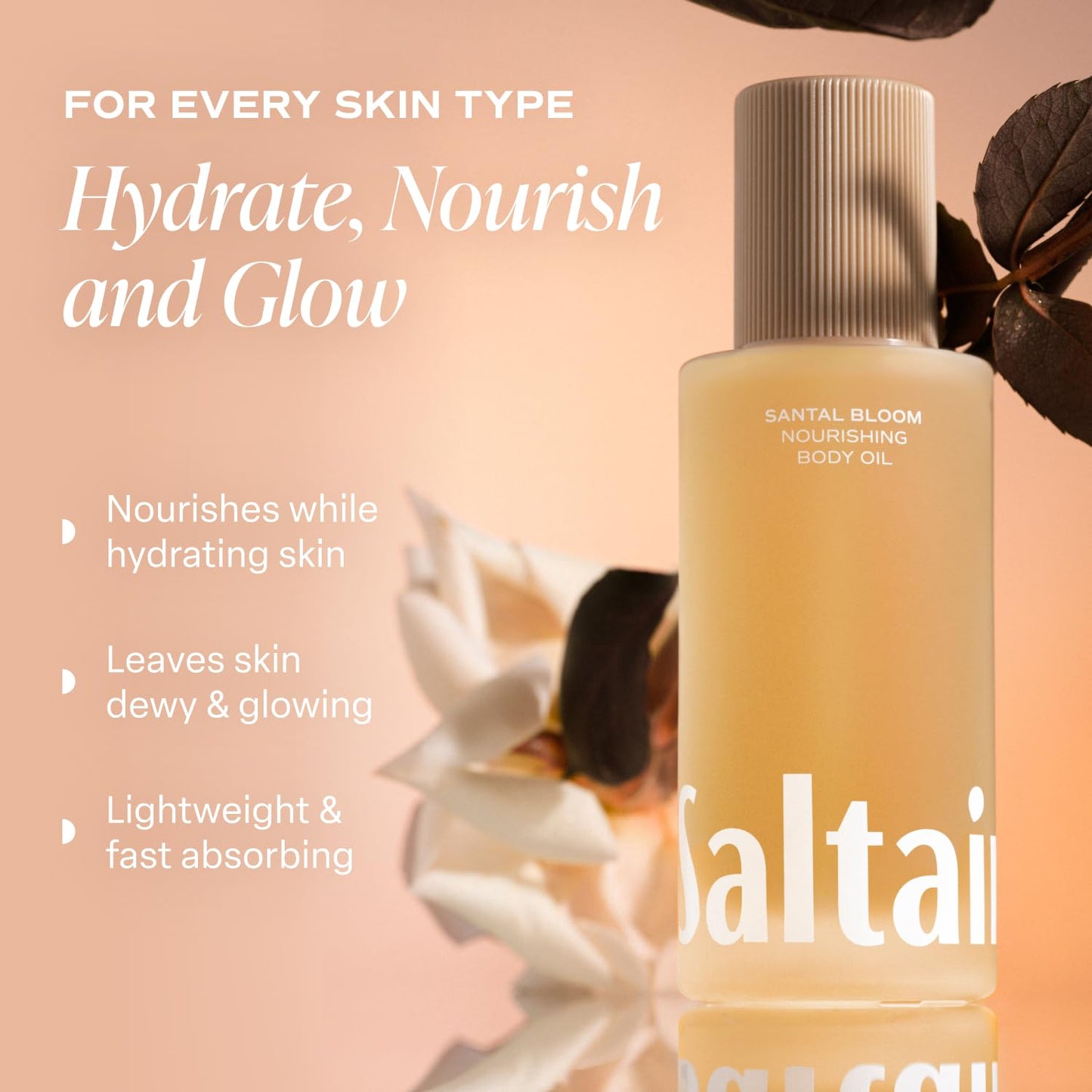 Saltair Santal Bloom Body Oil – Luxurious After Shower & Bath Moisturizer for Women & Men, Botanical Non-Greasy Hydrating Lotion, 4oz Pump Bottle