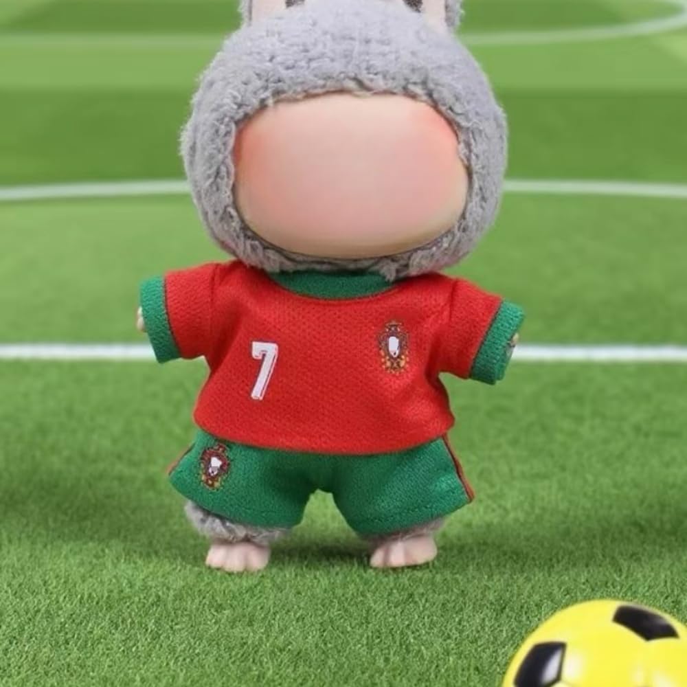 Clothes for Labubu 2-Piece Soccer Outfit - Breathable Fabric,Sporty Design with Jersey & Shorts,Perfect for 17cm Dolls(No Doll) (Number 7)