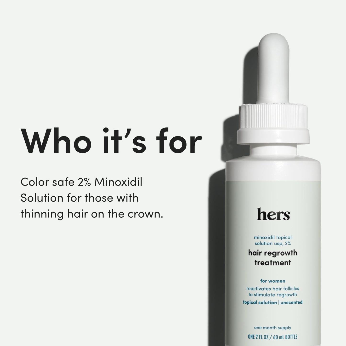 hers Hair Regrowth Treatment - Topical Minoxidil 2% Solution for Women - Supports Thicker, Fuller Hair - Non-Greasy - Unscented, 2 Pack