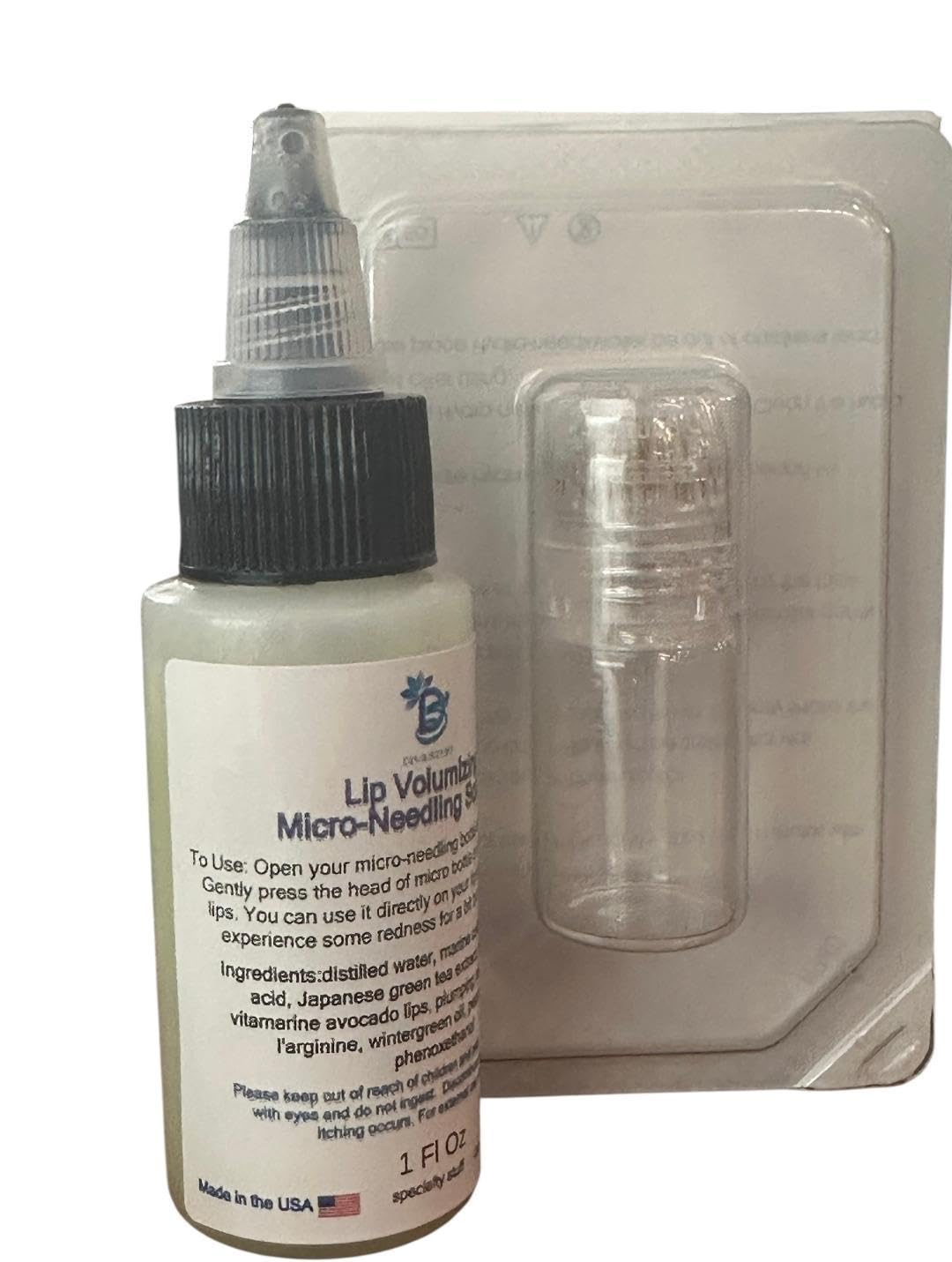 Lip Volumizing Micro-NeedIing Serum Solution and Applicator By Diva Stuff, With Peptides, Hyaluronic Acid, Wintergreen and Marine Collagen