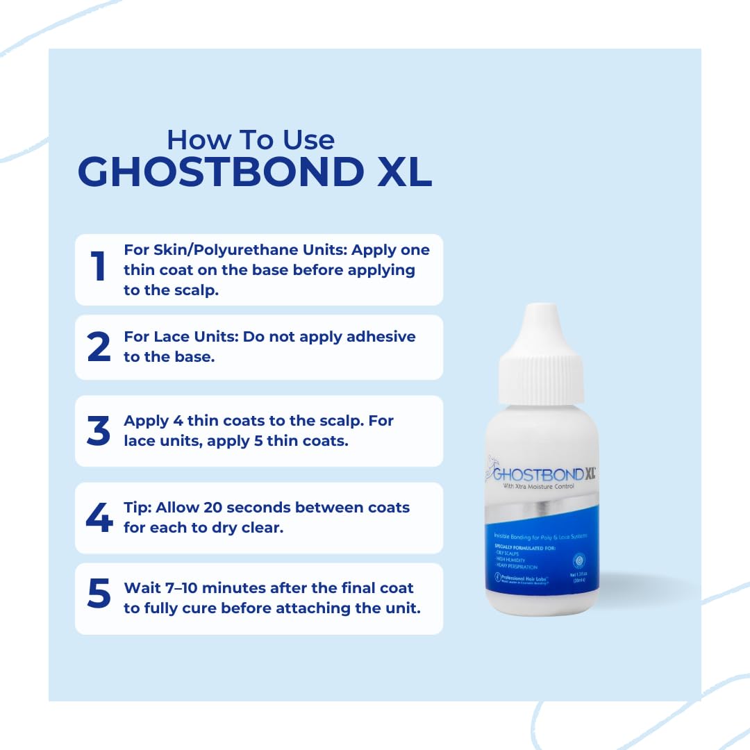 GHOSTBOND XL Hair Replacement Adhesive 1.3oz – Invisible Wig Glue, Water & Oil Resistant, Non-Toxic, Light Hold for Natural Poly & Lace Wigs