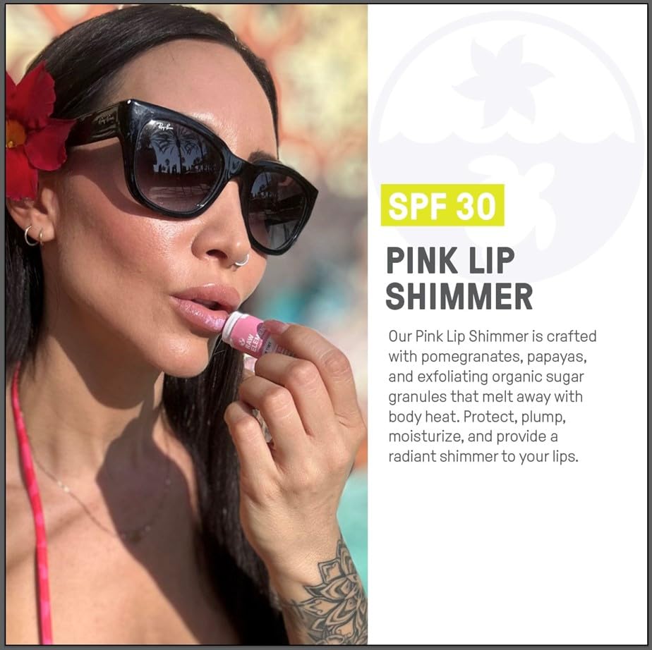 Raw Elements Organic Pink Lip Shimmer Zinc Oxide SPF 30+, 0.15 oz (Pack of 3)