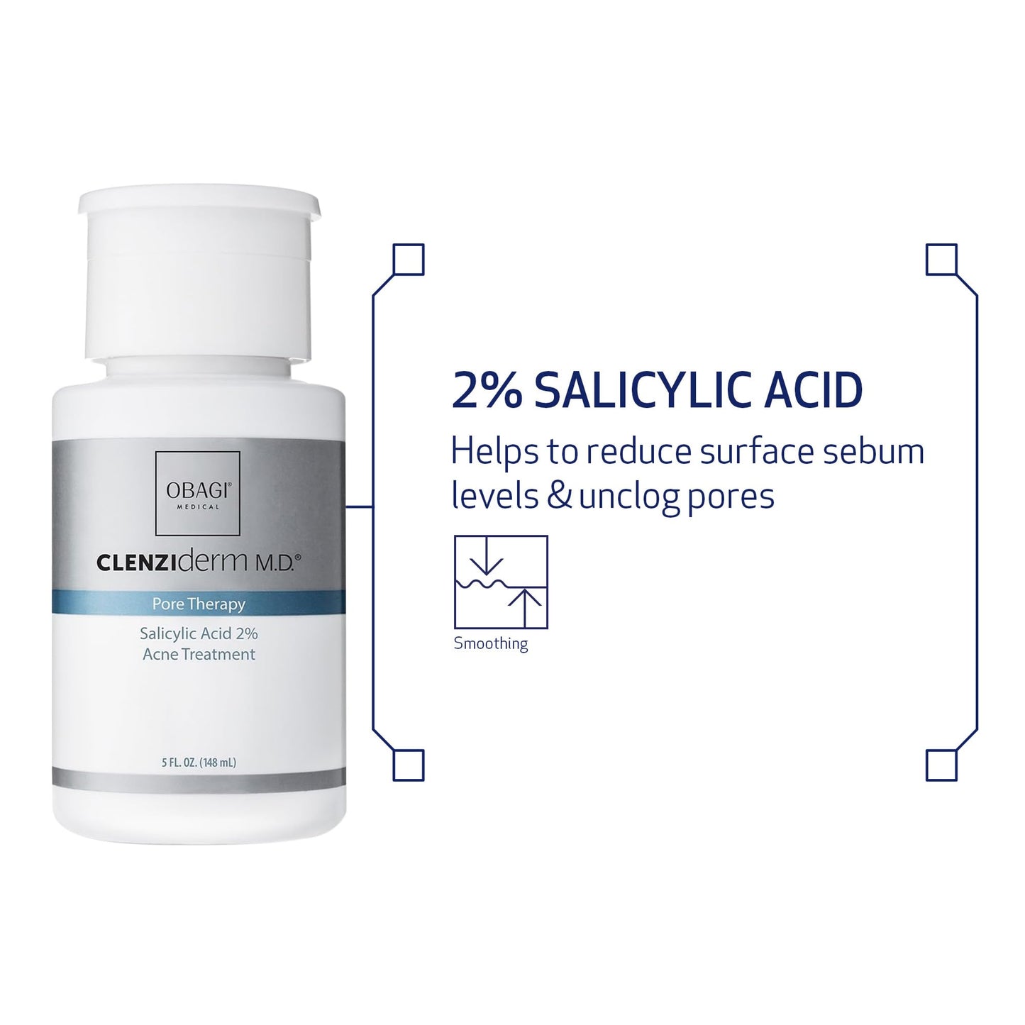 Obagi CLENZIderm M.D. Pore Therapy Exfoliating BHA Toner - Unclogs Pores with 2% Salicylic Acid Acne Treatment – 5 oz