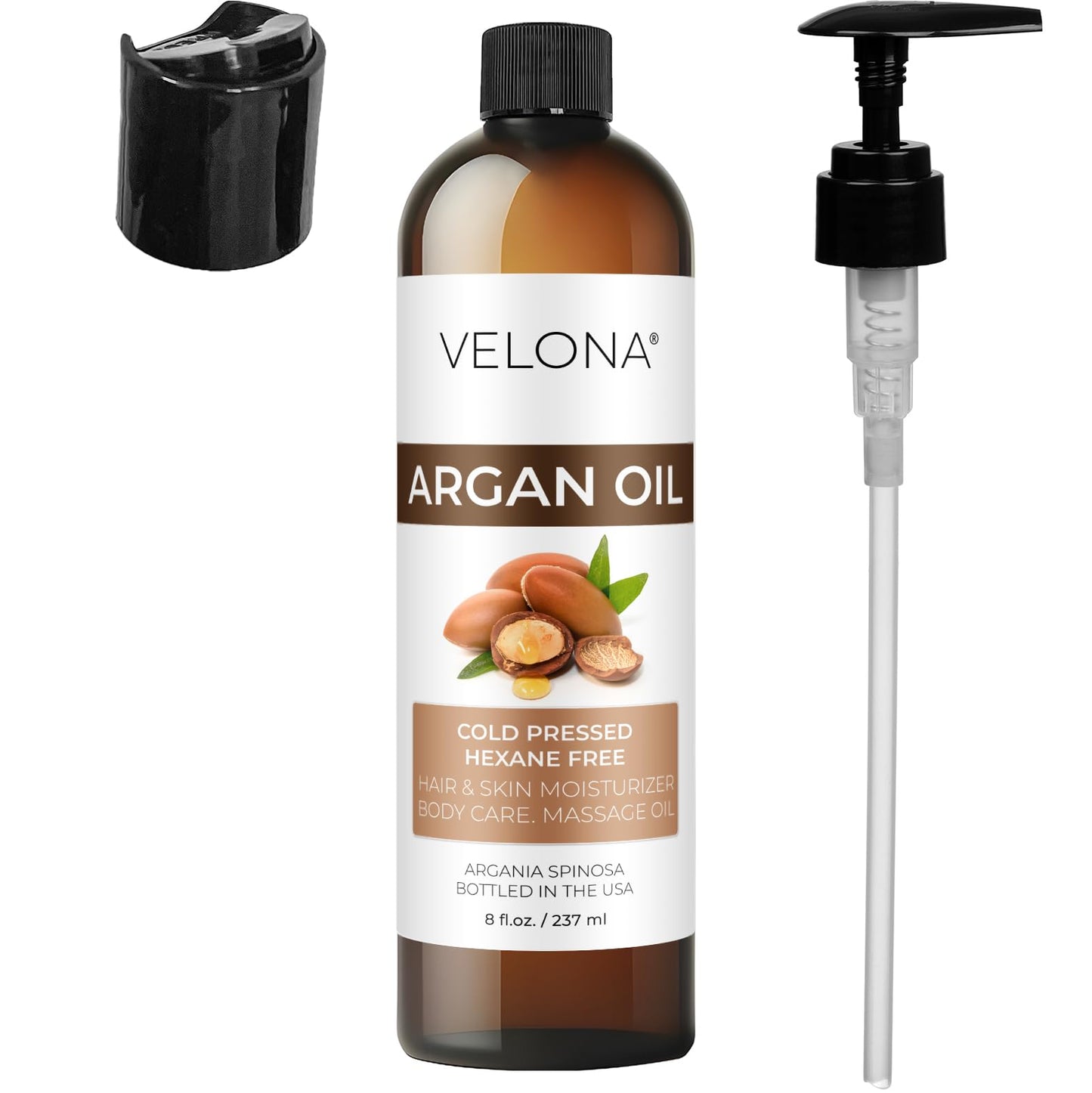 velona Argan Oil - 8 Fl Oz | 100% Pure and Natural | Morocco Oil | Skin, Body and Face Care | Nails Protector | Unrefined, Cold Pressed | Cap Kit