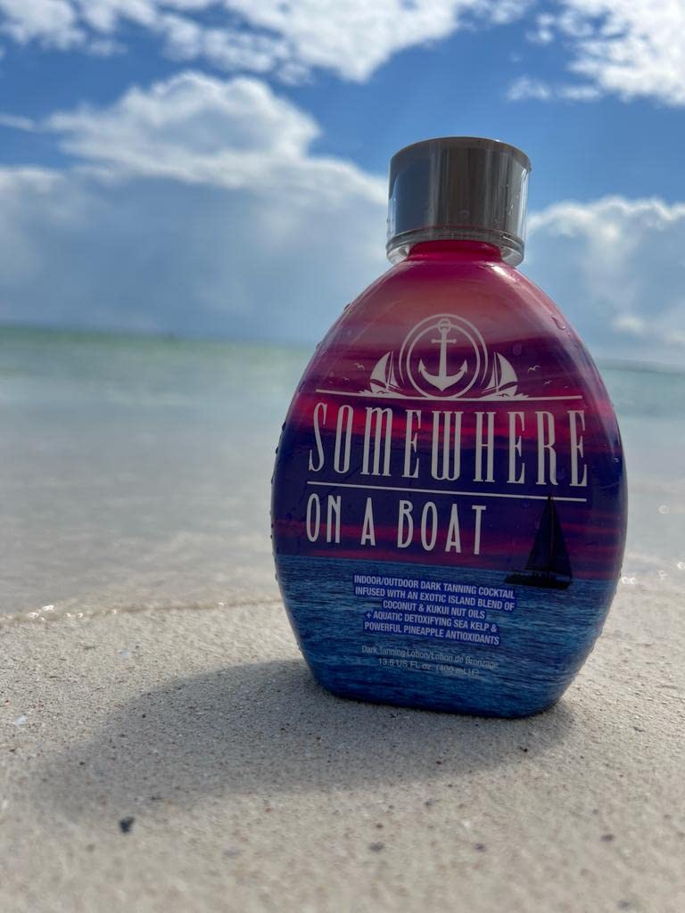 Somewhere On A Boat Tanning Lotion - Indoor/Outdoor Dark Tan Enhancer with Coconut Oil, Pineapple & Shea Butter, No Bronzer, 13.5oz