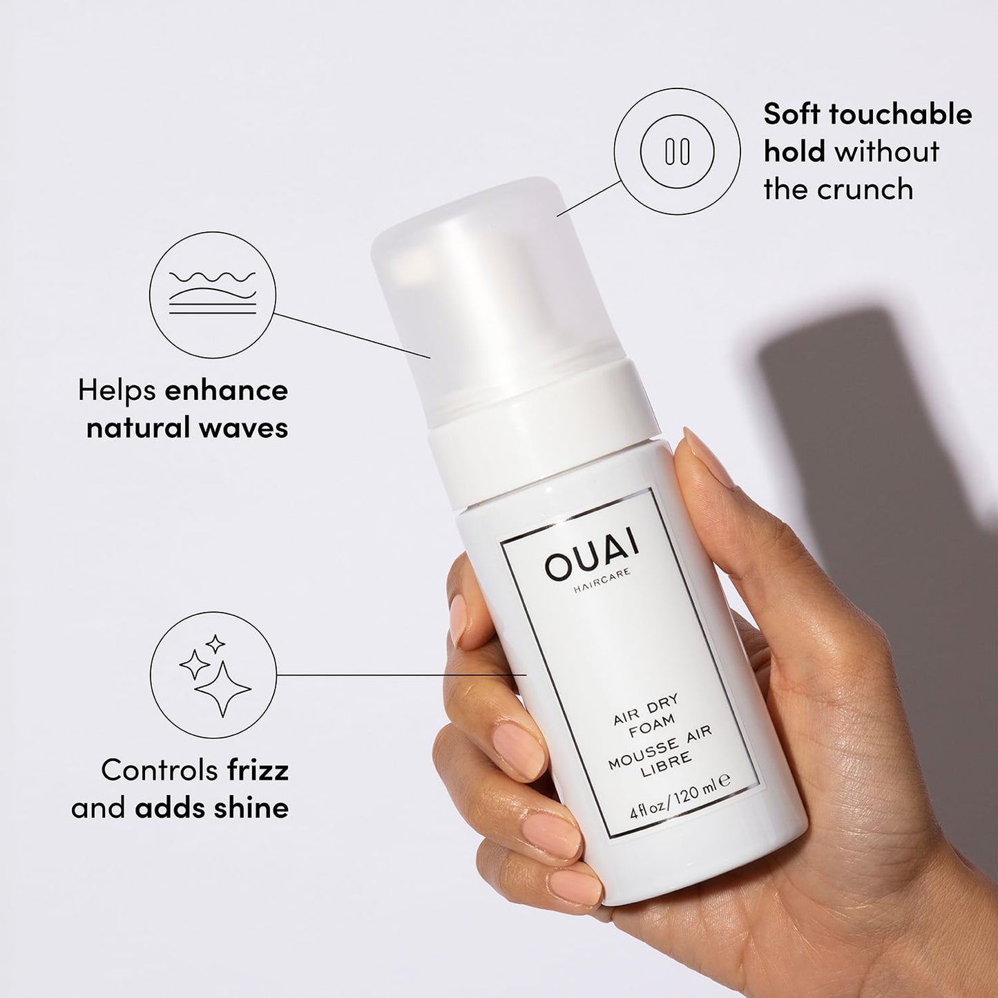 OUAI Air Dry Foam 4 oz | Curl-Enhancing Hair Mousse for Effortless Waves | Conditions & Detangles with Kale & Carrot Extract | Sulfate-Free