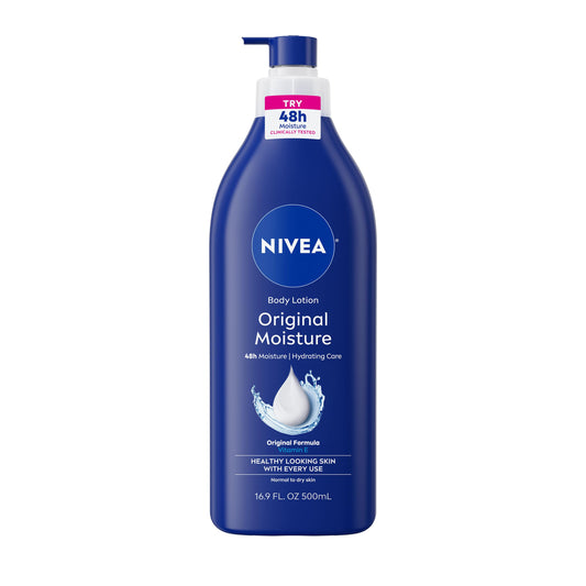 NIVEA Original Moisture Body Lotion with Vitamin E, 48-Hour Body Moisturizer for Normal to Dry Skin, 16.9 Fl Oz Pump Bottle
