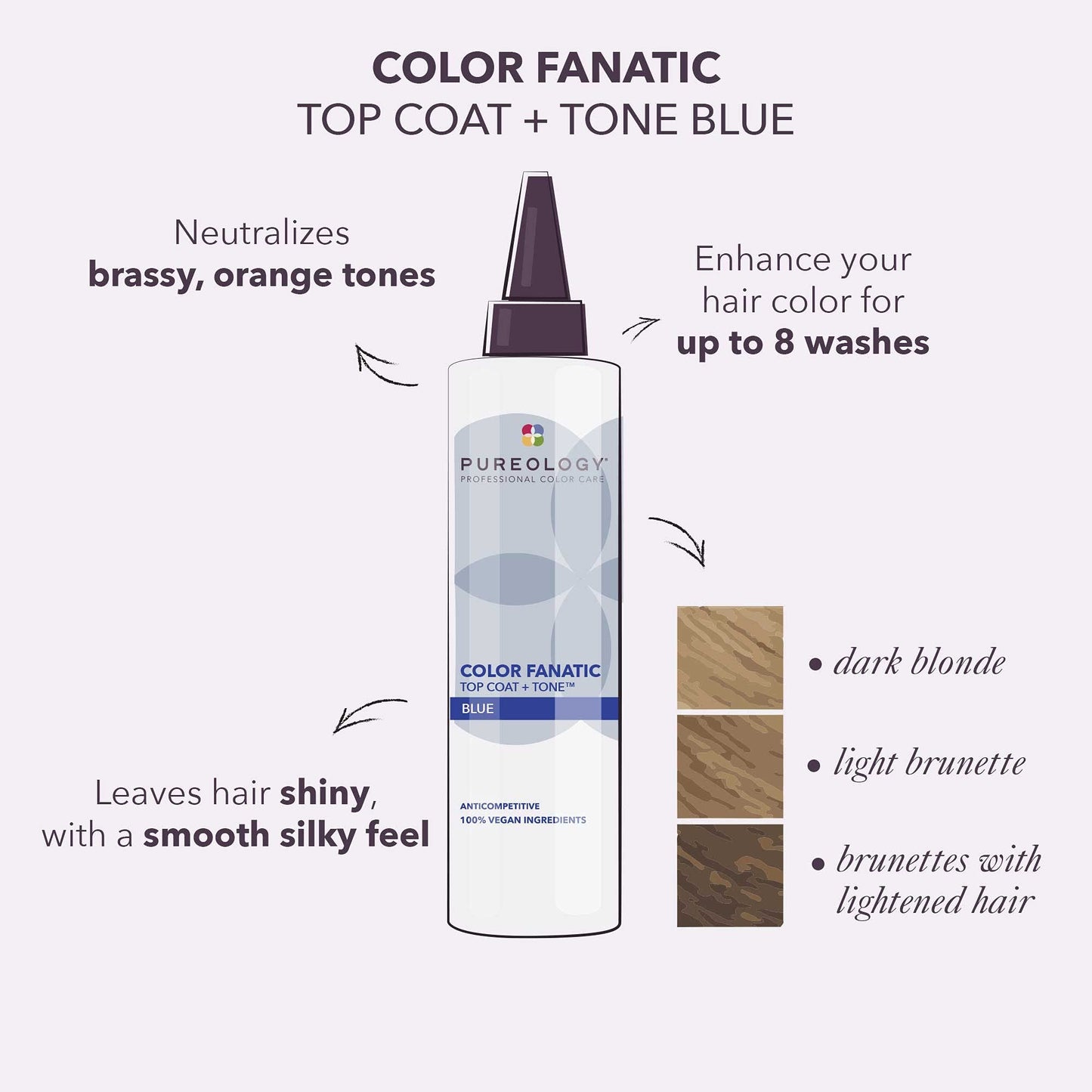 Pureology Color Fanatic Top Coat + Tone Blue Hair Gloss | High-Gloss Toner for Color-Treated Hair | Neutralizes Brass for Dark Blonde to Brunette | 6.7 fl oz