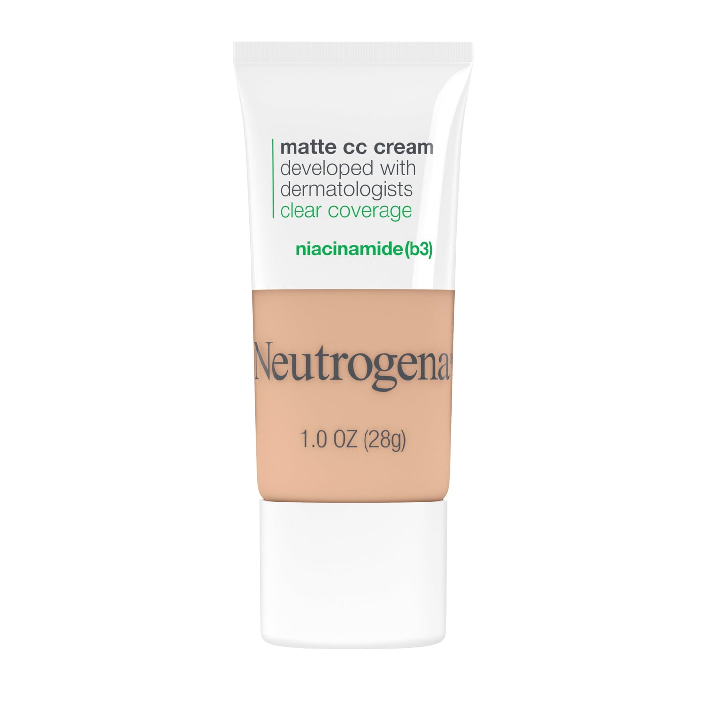 Neutrogena Clear Coverage Flawless Matte CC Cream – Full-Coverage, Color Correcting Face Makeup with Niacinamide, Oil-Free & Hypoallergenic, Warm Peach, 1 oz