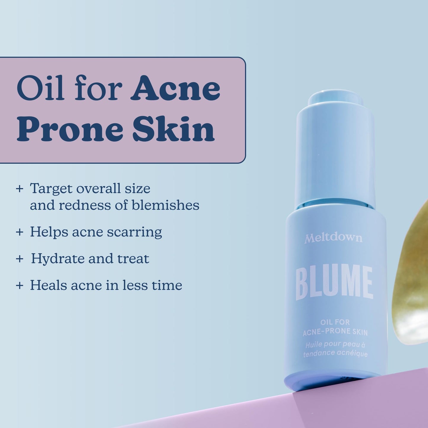 Blume Meltdown Blue Tansy Face Oil - Acne & Pore Treatment, Calms Redness, Smooths Skin with Black Cumin & Rosehip Oil, 1 fl oz