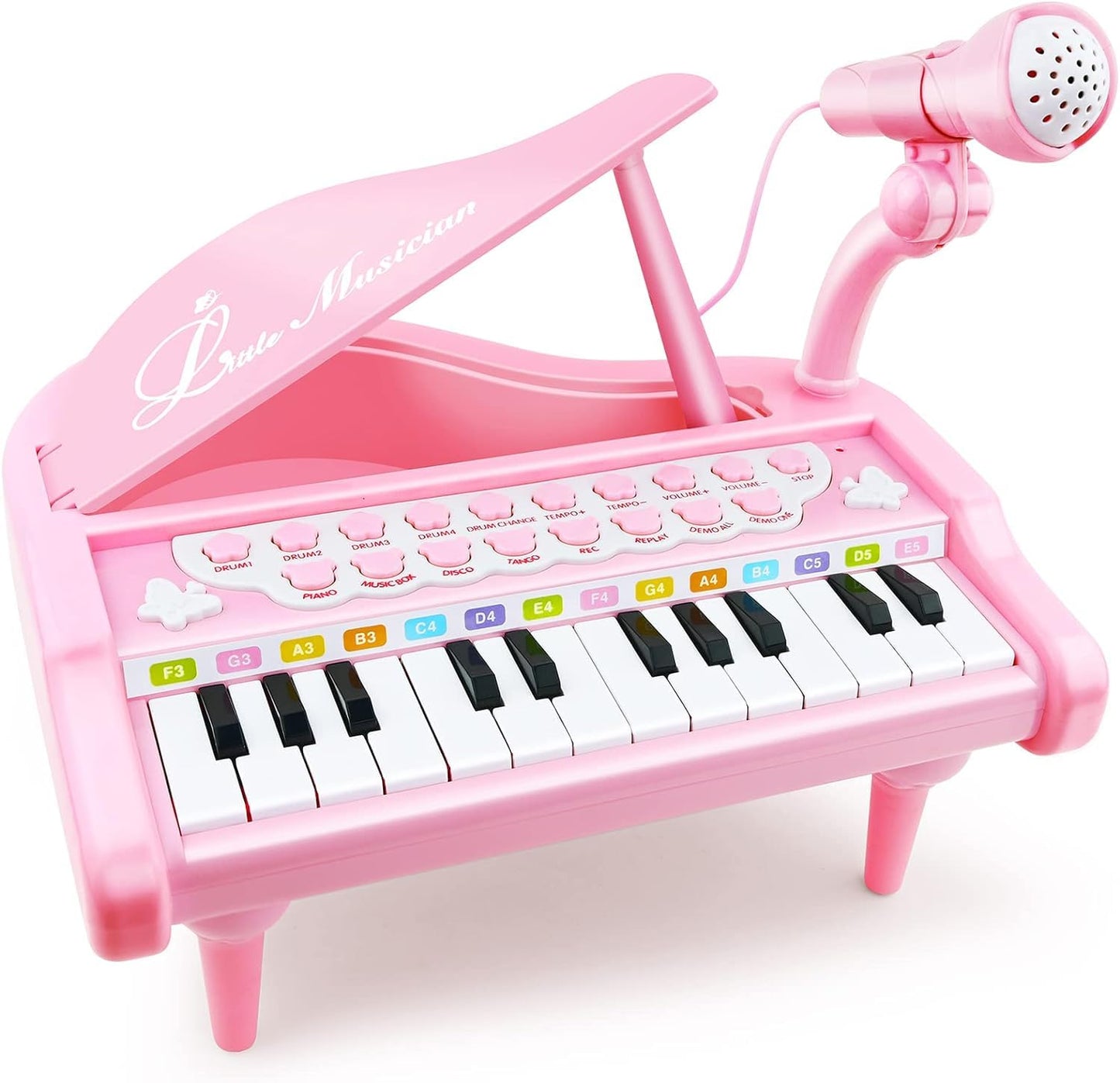 Love&Mini Piano Keyboard Toy for Girls - 24 Keys Toddler Music Toy Instrument with Microphone, Pink Piano Toy for 1 2 3 Years Old Girls Birthday Gift