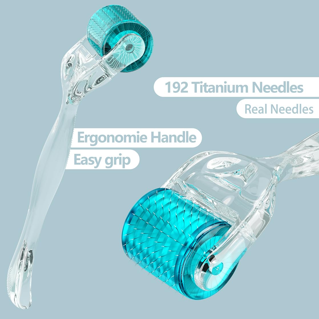 Derma Roller Microneedle, Titanium 192 Micro Needle Dermal Roller Face Beard Home Use (Crystal Blue)