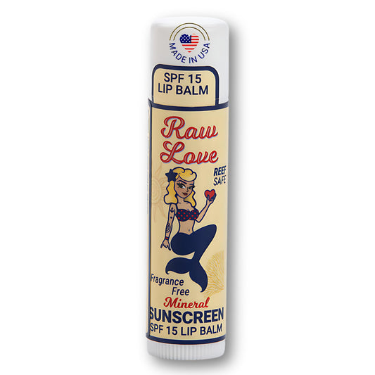 Raw Love SPF 15 Mineral Sunscreen Lip Balm - Reef Safe, Fragrance-Free, Broad Spectrum with Non-Nano Zinc Oxide, Made in USA 0.15 oz