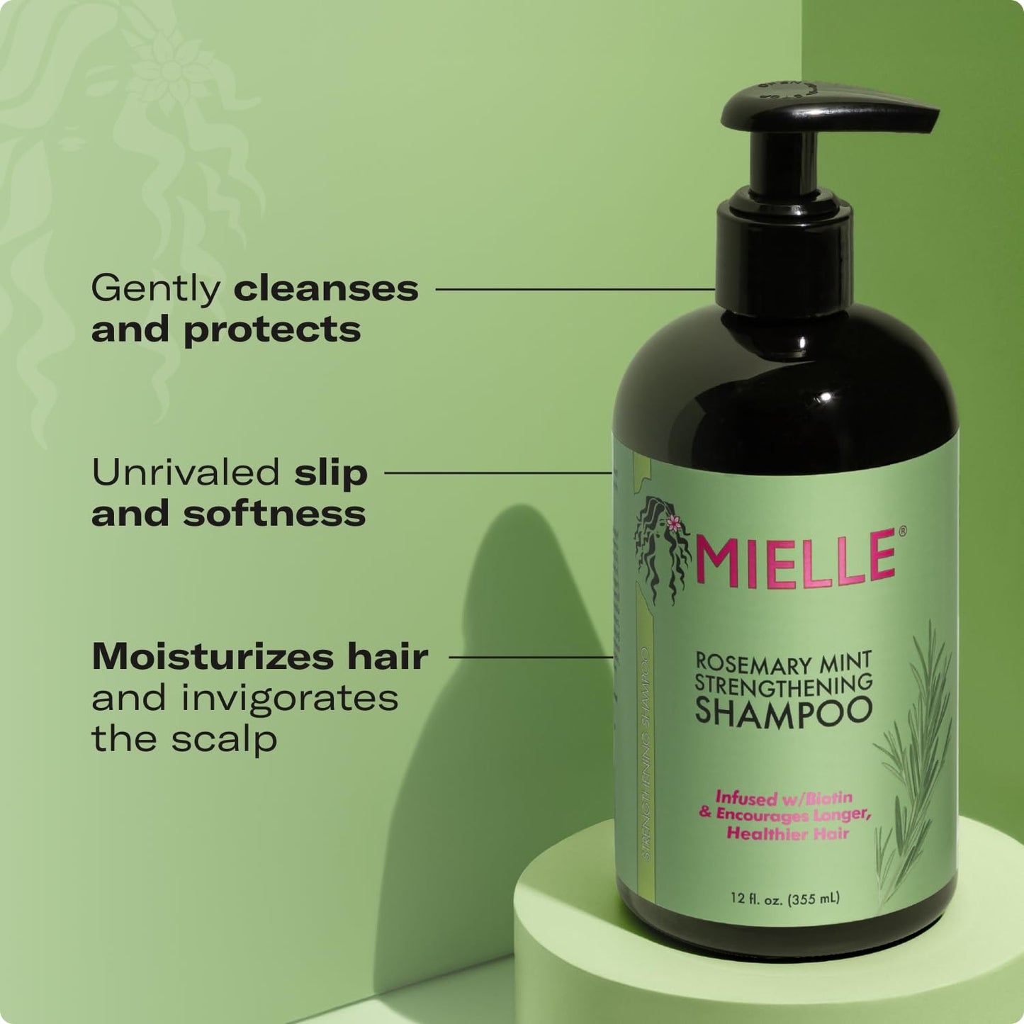 Mielle Organics Rosemary Mint Strengthening Shampoo with Biotin – Moisturizing Cleanser for Women & Men to Repair, Protect & Nourish Hair, 12 oz