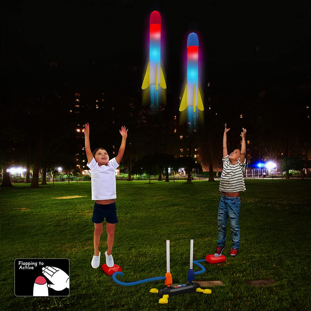 BananMelonBM Kids Rocket Launcher Toy – Foam Jump Rockets, 8 Flashing Rockets, Outdoor Duel Game for Boys & Girls Ages 5-8, STEM Gift