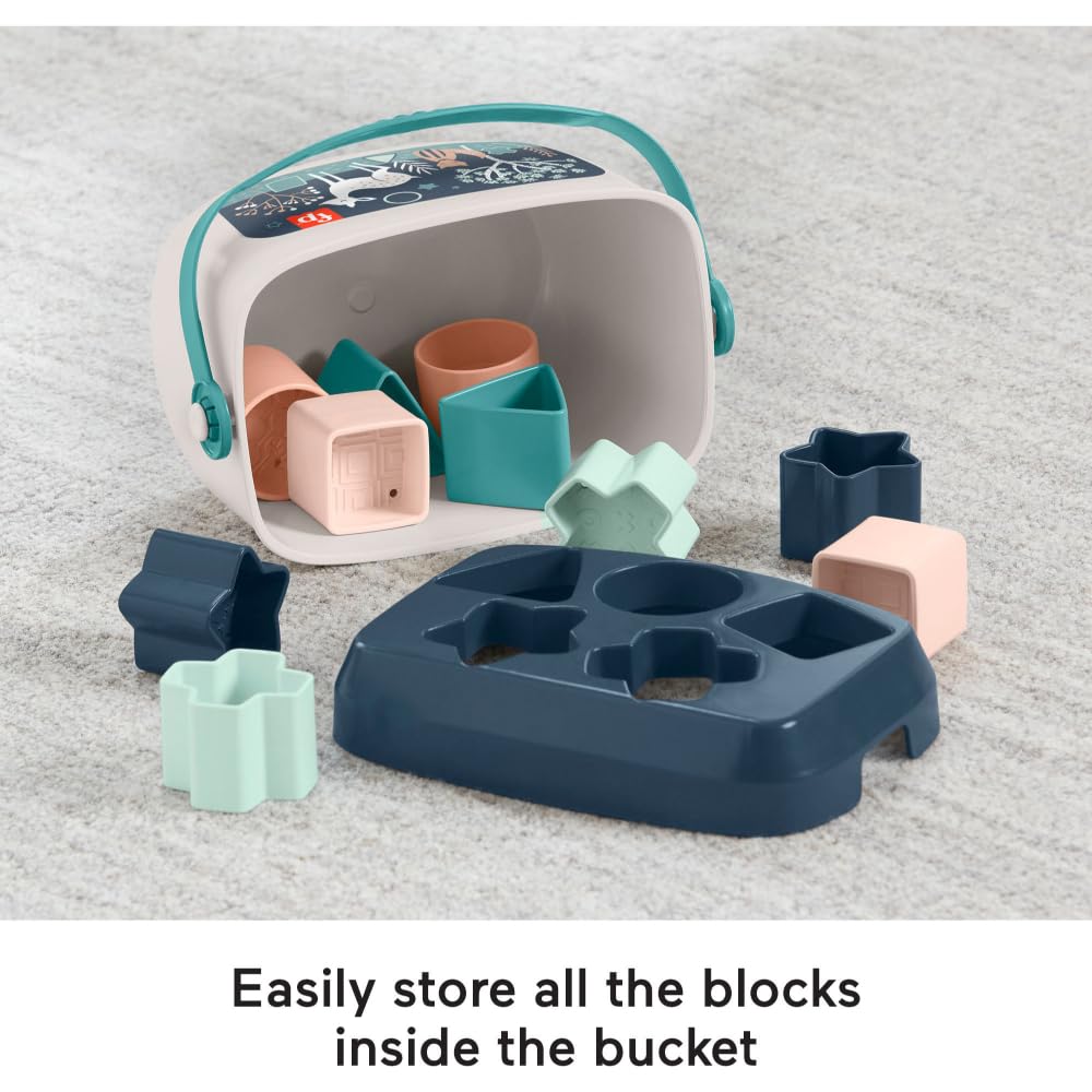 Fisher-Price Stacking Toy Baby’s First Blocks Set of 10 Shapes for Sorting Play for Infants Ages 6+ Months, Navy Fawn (Amazon Exclusive)
