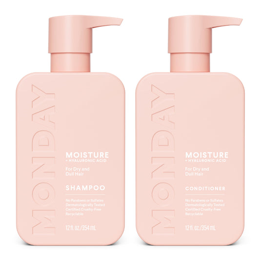 MONDAY HAIRCARE Moisture Shampoo & Conditioner Set | Hydrating for Dry, Frizzy, Coarse Hair | With Coconut Oil, Rice Protein & Shea Butter | 12 fl oz, 2 Pack