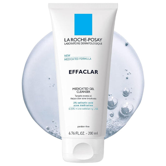 La Roche-Posay Effaclar Medicated Gel Cleanser with 2% Salicylic Acid & LHA - Foaming Acne Face Wash to Clear & Prevent Breakouts, Oil-Free