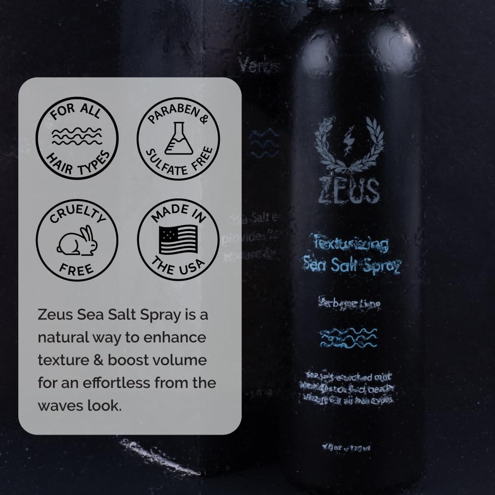 ZEUS Sea Salt Hair Spray | Volumizing & Texturizing Mist for Effortless Beachy Hair | Lightweight Hold, Matte Finish & Nourishing Formula | Made in USA