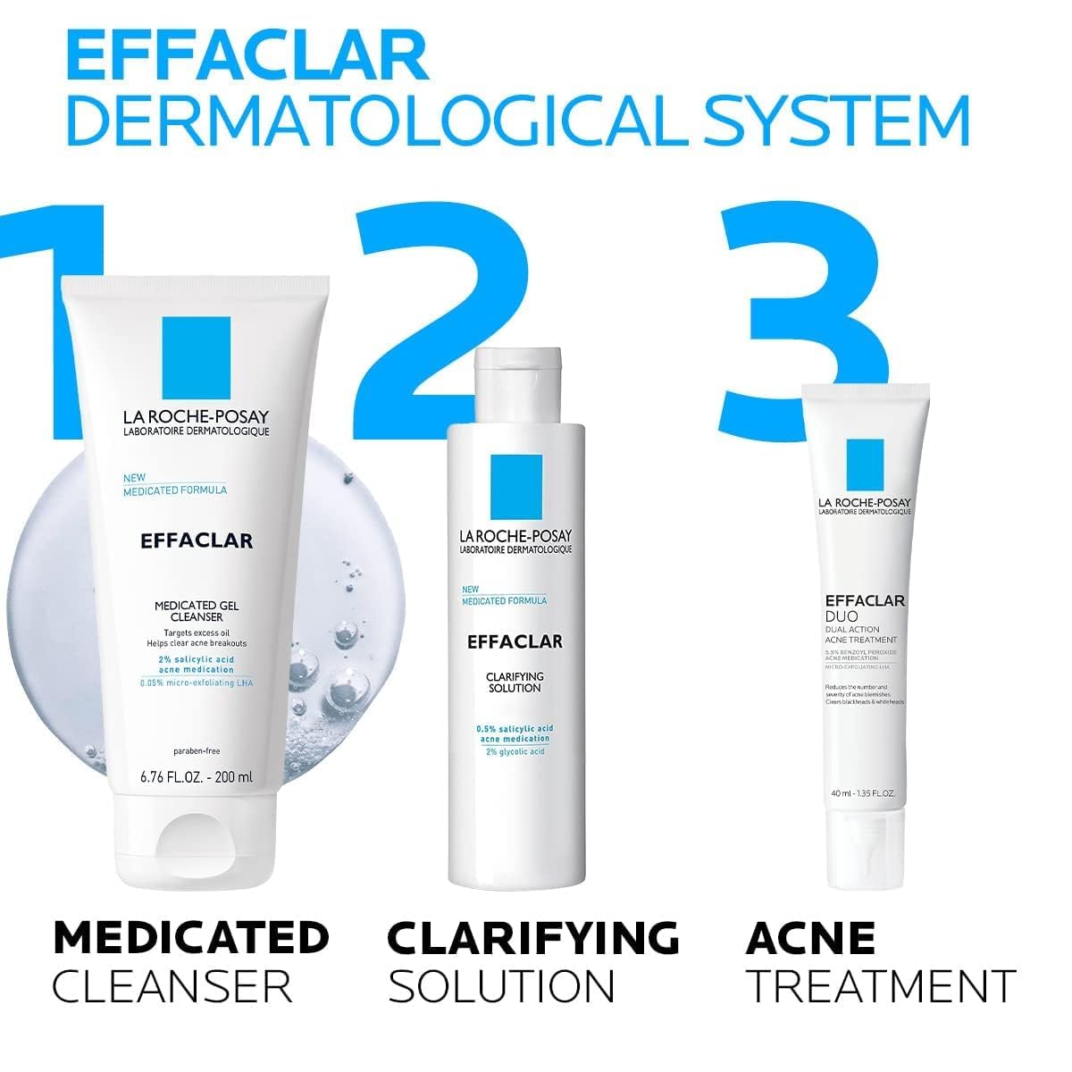 La Roche-Posay Effaclar Medicated Gel Cleanser with 2% Salicylic Acid & LHA - Foaming Acne Face Wash to Clear & Prevent Breakouts, Oil-Free